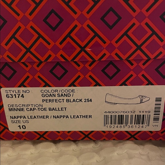 Tory Burch Tan Black minnie cap toe ballet leather 10 - Picture 2 of 12